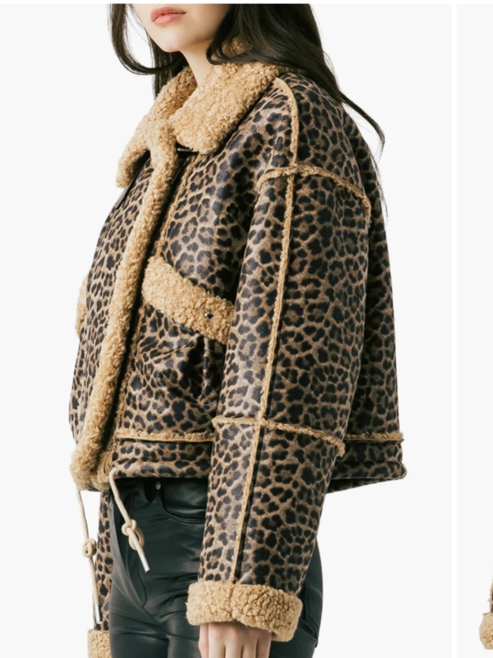 BlankNYC Small S Blank NYC leopard bonded leopard print shearling moto jacket - Picture 4 of 10